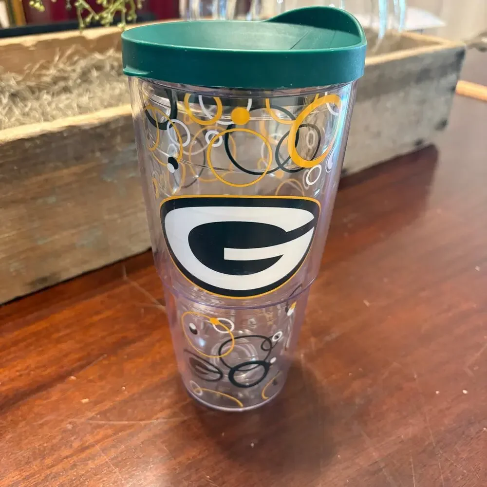 NFL Football, Double Wall, Clear, 24 oz, Travel Cup, Go Pack Go
